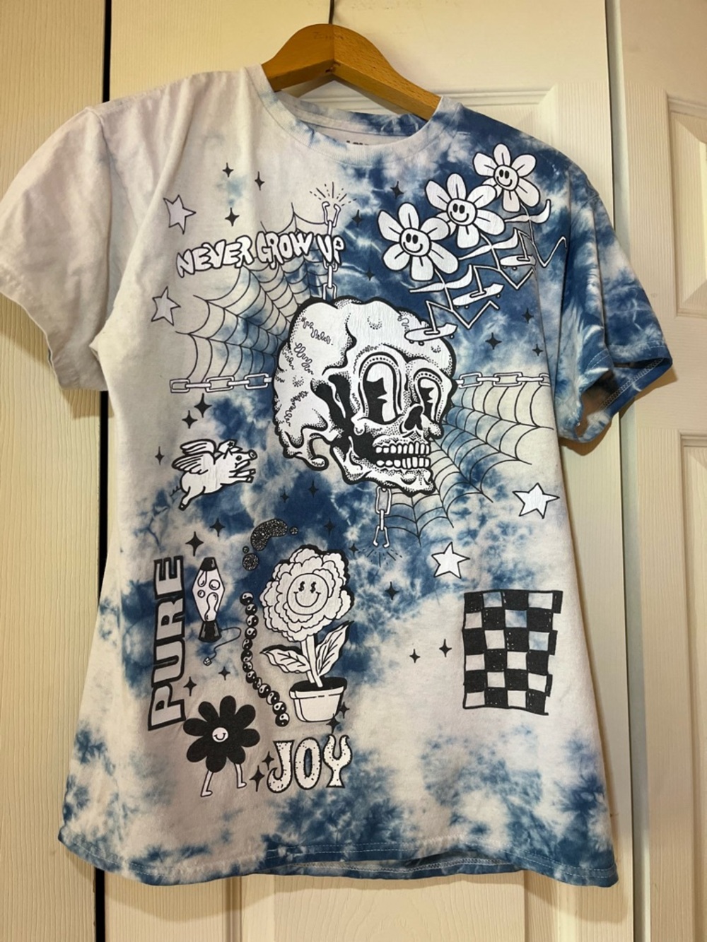 A Lab Tie-Dye Blue & White Graphic Short Sleeve Tee - Never Grow Up